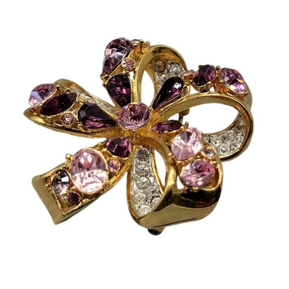 Nolan Miller Brooch Amethyst Purple & Clear Crystals Double Layer Gold Tone - Picture 10 of 15
